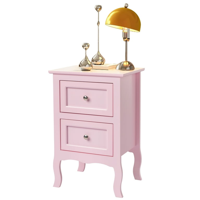 UBesGoo Nightstand End Table with 2 Drawer,Pink Finish