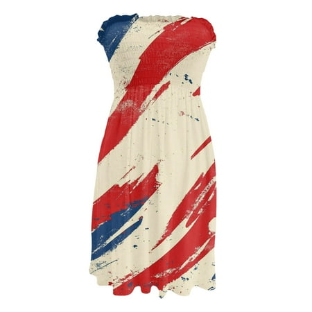 CHCNHAC 4th Of July Beach Dresses for Women Patriotic Red White and Blue Graphic Dresses Casual Flowy Swing Strapless Prom Party Gown Hot Pink M