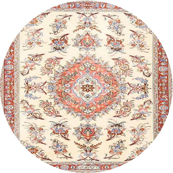 Ahgly Company Indoor Round Traditional Beige Medallion Area Rugs, 3' Round
