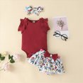 thumbnail image 2 of TOWED22 Baby Girl Clothes Newborn Cute Ruffle Short Sleeve Romper Floral Shorts Summer Outfits with Headband 0-18 Months(Wine,9-12 M), 2 of 9