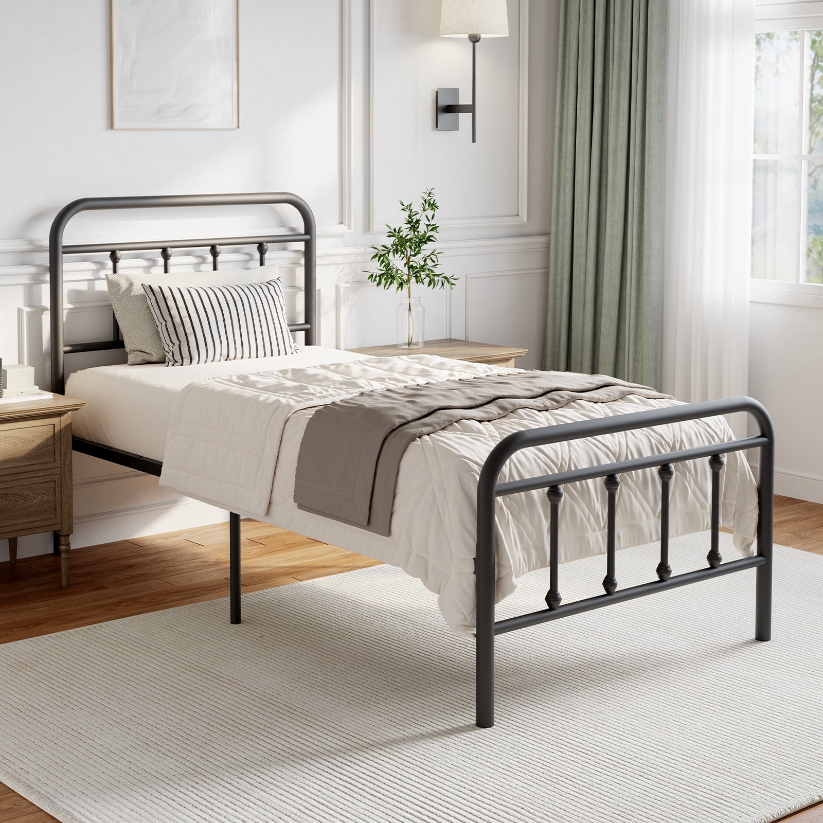 Novilla Metal Bed Frame Twin Size - Modern Minimalist Victorian Style with Headboard