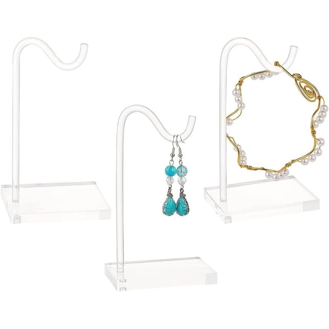Juego de 3 expositores de acrílico para pulseras, con forma de gancho transparente, para relojes, de 4,9 pulgadas de alto, para guardar joyas, brazaletes, diademas, pendientes y organizador de joyas.