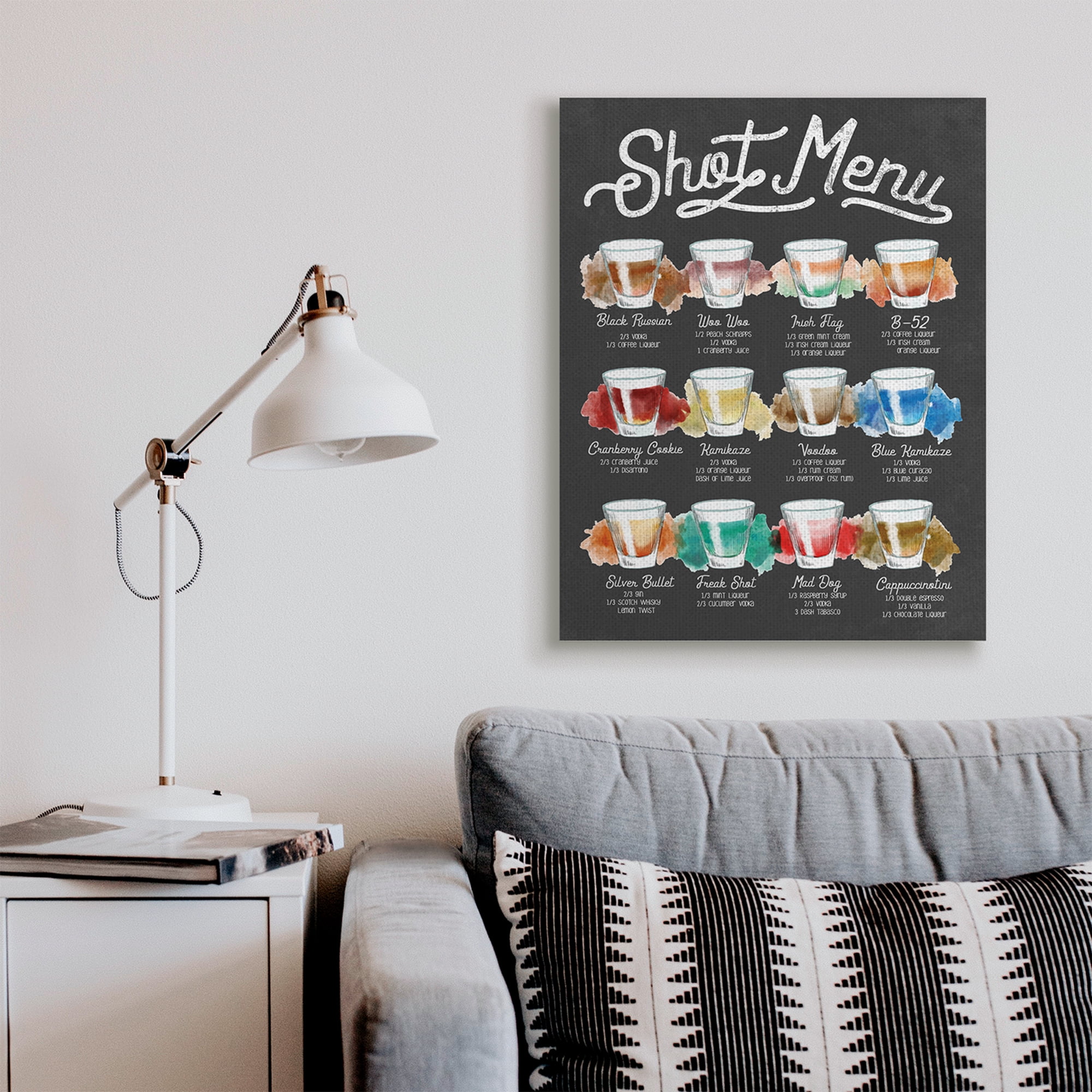 Stupell Industries Shot Menu Drink Recipes Fun Watercolor Styling Food & Beverage Painting Gallery Wrapped Canvas Art Print Wall Art, 30 x 40