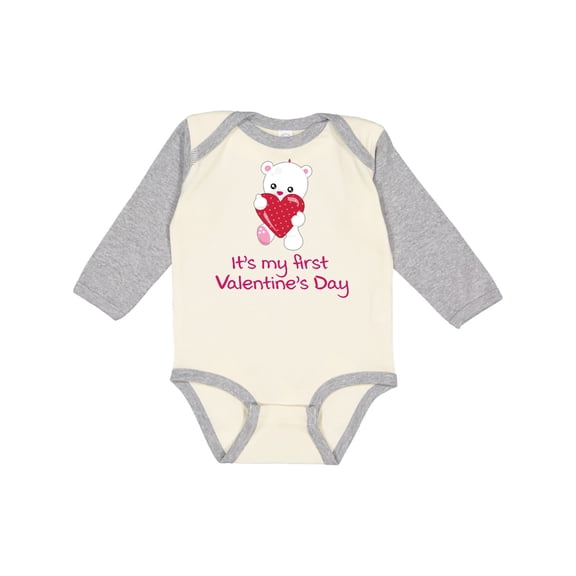 Inktastic It's My First Valentine's Day Boys or Girls Long Sleeve Baby Bodysuit