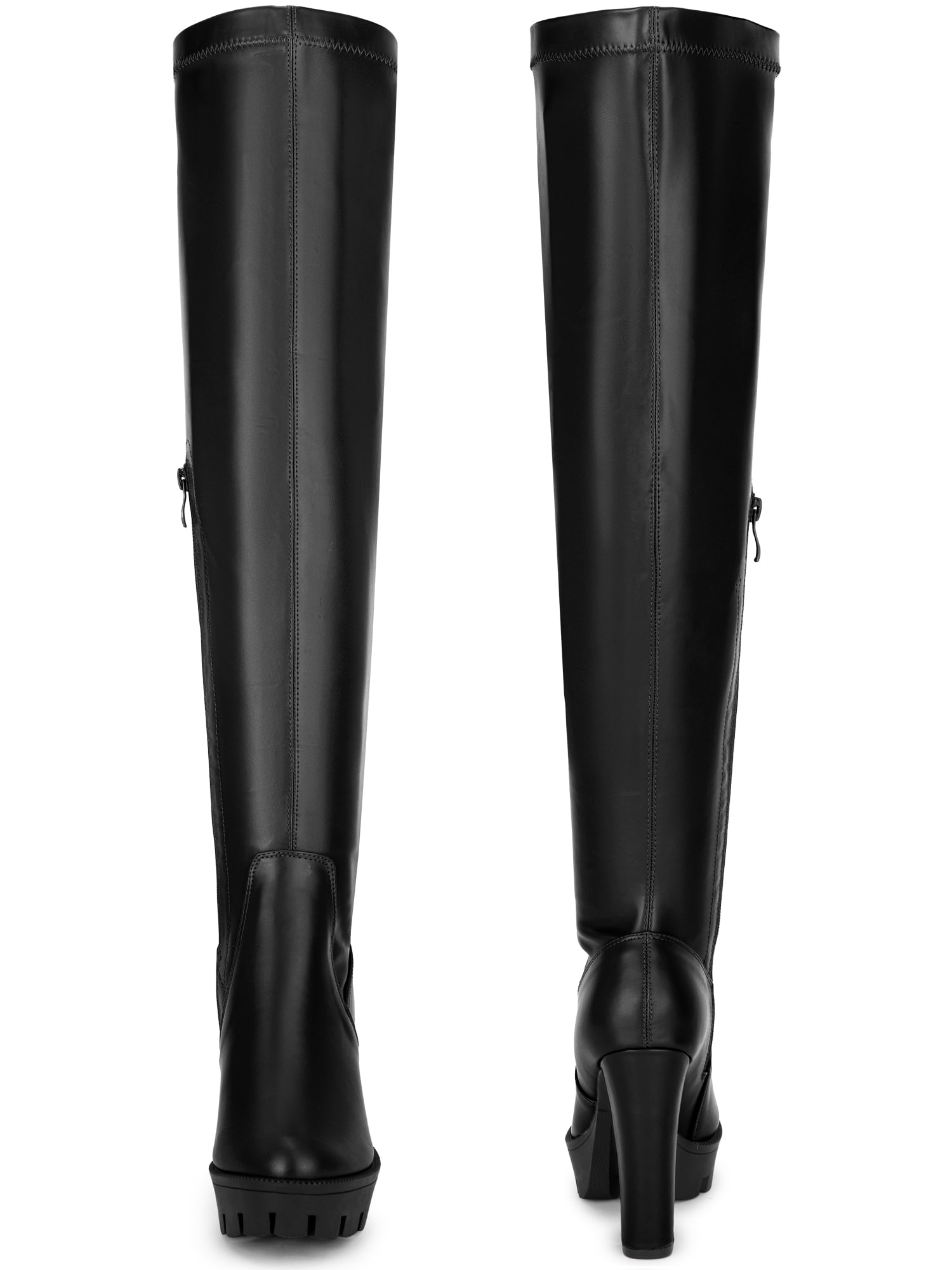 DARING DIVA Women's Platform Chunky Heels Over the Knee High Boots Black 8