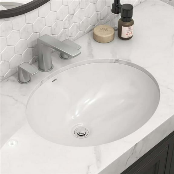 Ruvati USA RVB0616 15 x 12 in. Oval Porcelain Ceramic with Overflow Undermount Bathroom Vanity Sink, White