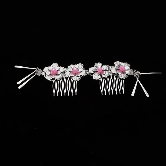 Clip de pelo Hugo 2 piezas boda cristal plata peine joyería Rosado Flor de la horquilla china