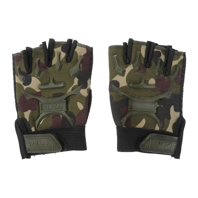 BRIGHTFUFU 1 Par Niños Deportes Medio dedo Guantes de escalada de montaña Guantes de ciclismo para niños Ejército Verde al aire libre