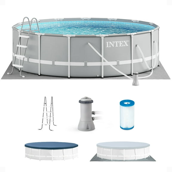 Open Box Intex 15 Foot x 48 Inch Prism Above Ground Pool Set & Ladder and Cover