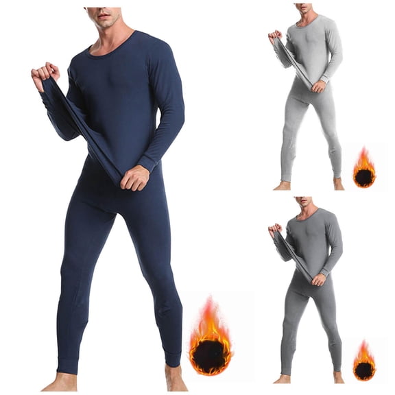 Frnrwgo Mens Thermal Underwear Set Cotton Crew Neck Long Sleeve Soft Breathable Base Layer Top Bottom for Winter Cold Weather