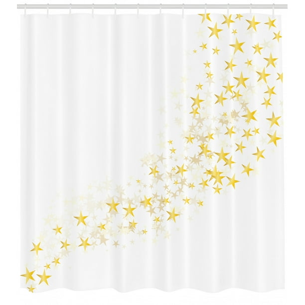 Yellow And White Shower Curtain Yellow Stars Flowing Over The White Backdrop Magic Galaxy Celebration Fabric Bathroom Set With Hooks 69w X 70l Inches Yellow White By Ambesonne Walmart Com Walmart Com