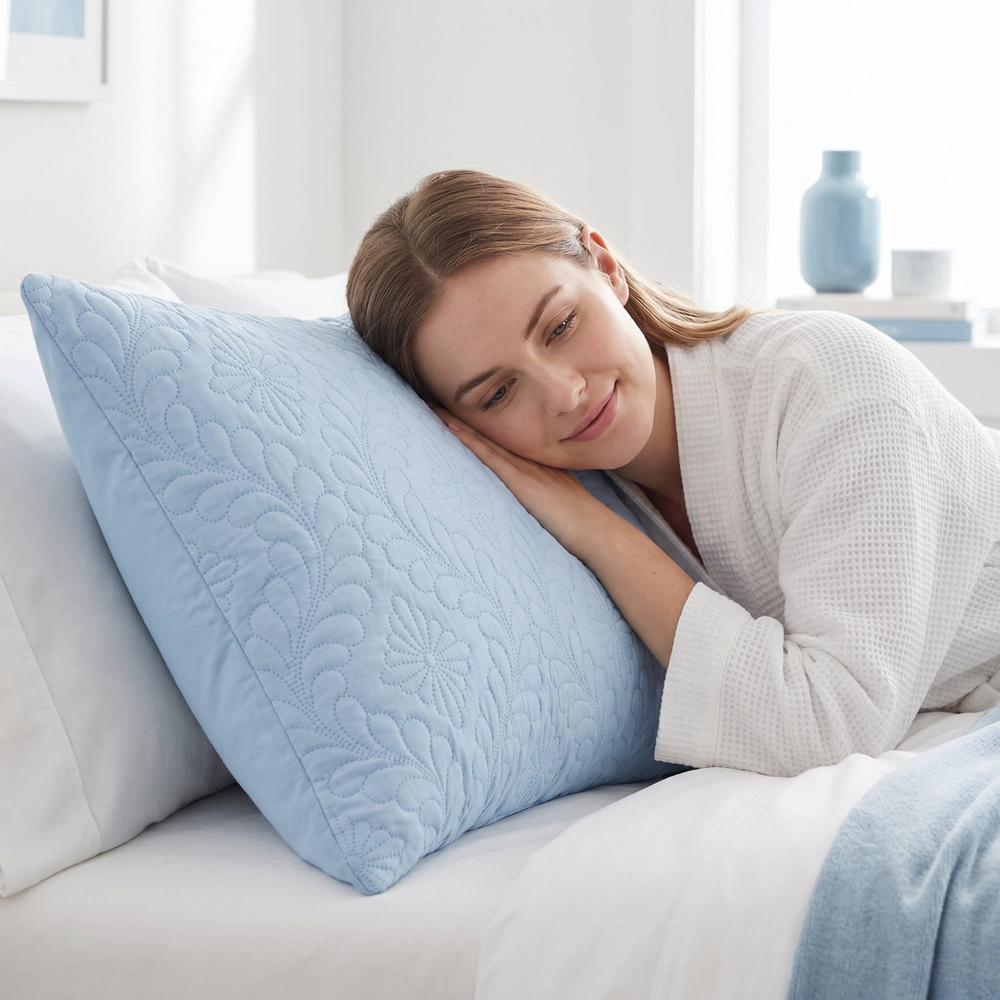 Unique Bargains Pillow Protectors with Envelope Standard Breathable Cotton Covers Blue B