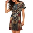 thumbnail image 2 of Balery American Flag Deer Art Pattern Womens Short Sleeve Sleepshirt Scoopneck Cute Nightdress Comfy Nightgown Loungewear Dress, 2 of 6