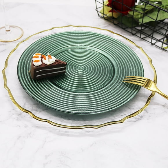 Plato de cena con patrones de rayas, plato para servir, cena de vidrio resistente a los arañazos para pastel, aperitivo, suministros a para se Verde perfecl Plato de cena