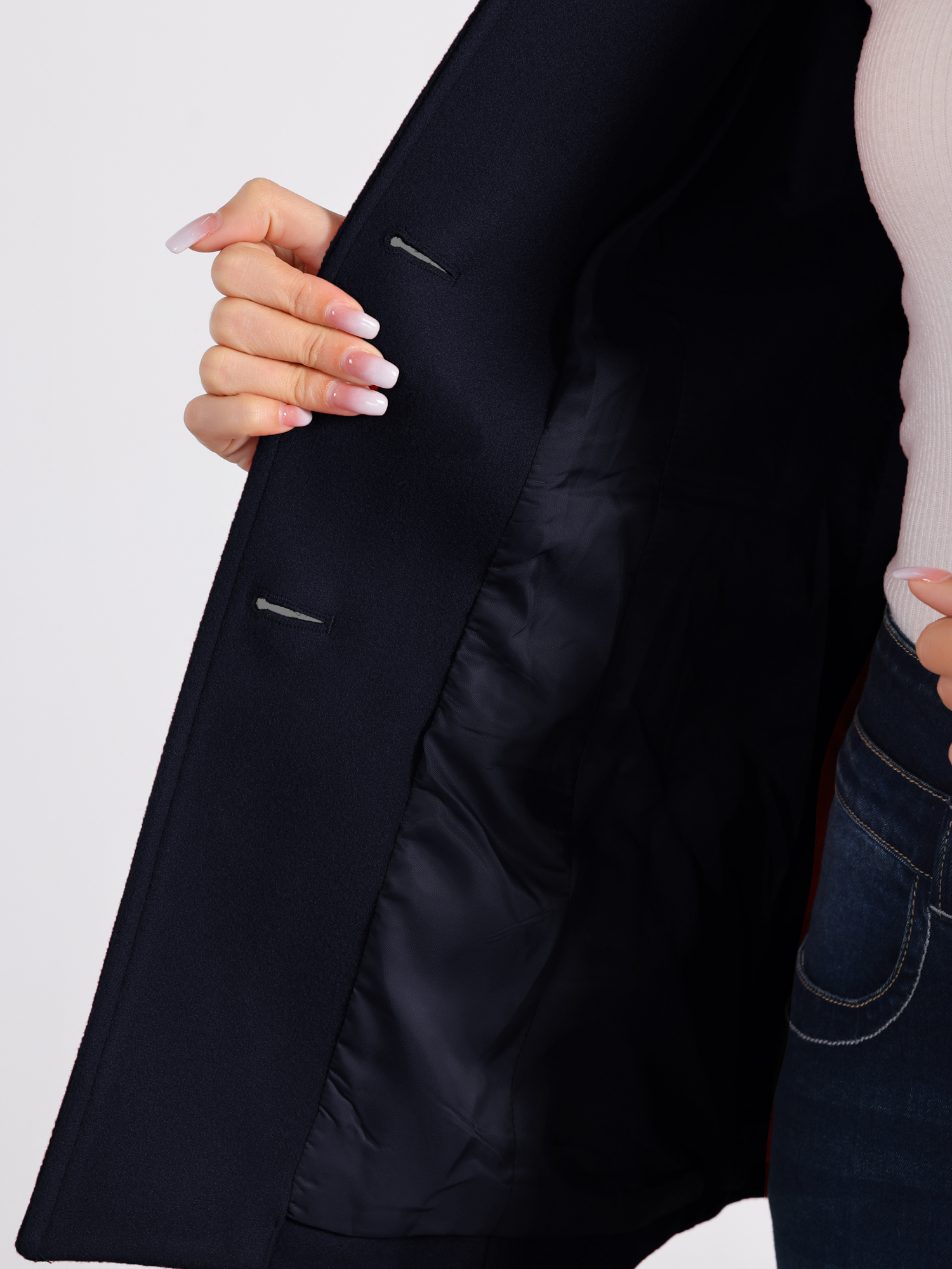 DARING DIVA Women's Peter Pan Collar Single Breasted Solid Overcoats Coat Navy Blue M
