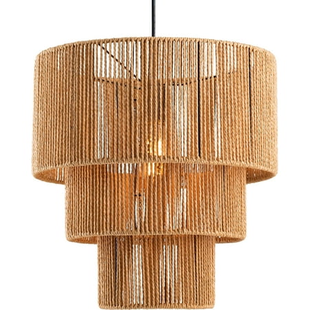 

DONFU 3-Tiered Large Farmhouse Chandelier Lighting Natural Paper Rope Hanging Pendant Lights Hand-woven Ceiling Light Fixture Chandeliers for Kitchen Dining Room Bedroom Hallway Entryway