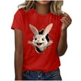 thumbnail image 4 of Cavosen Happy Easter Cute Shirts for Women Short Sleeve Summer Plus Size Bunny Print Pullover Blouse Round Neck Holiday Tops Vacation Festival T Shirts Loose Dressy Red 3XL, 4 of 5