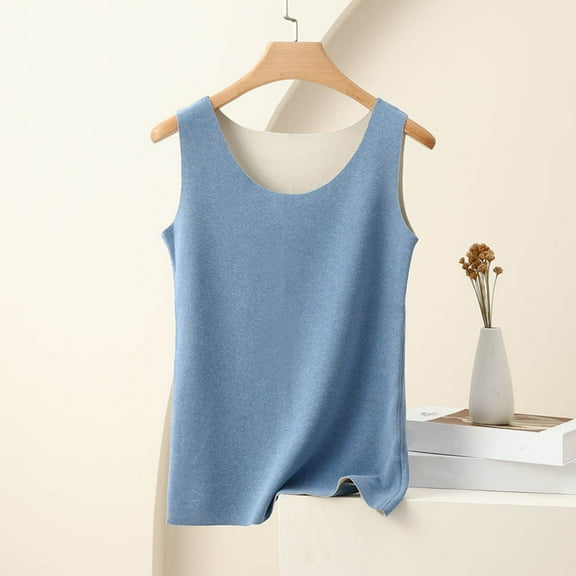 Homenesgenics Tank Tops for Women under $5 Women's Fashionable Casual Solid Color Slim Suspender Round Neck Tops Blue XXL