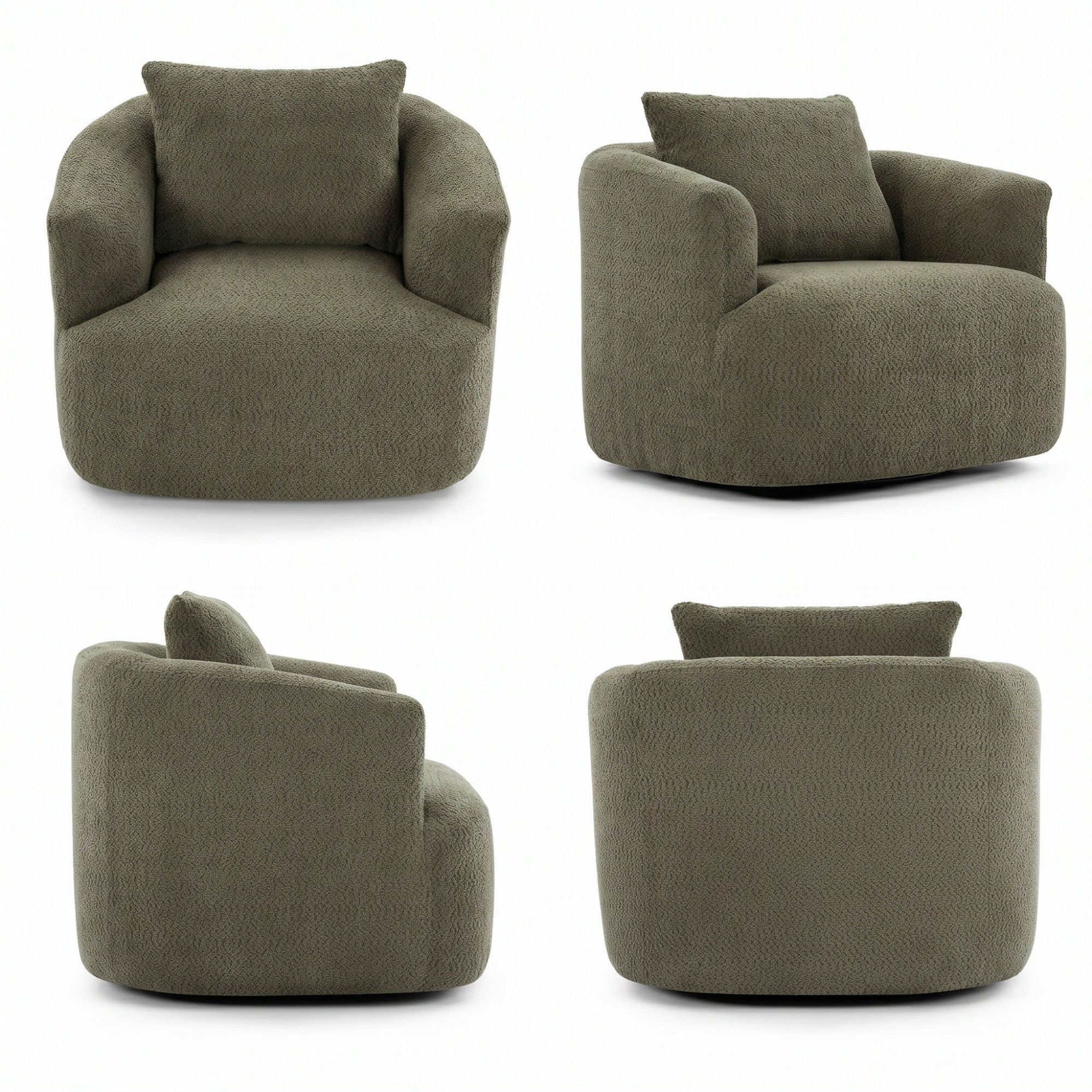 Sailvan 38.2" Swivel Accent Chair, Boucle Upholstered 360 Degree Barrel Sofa with Pillow for Living Room Green