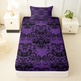 thumbnail image 3 of Homewish Spooky Halloween Skull Twin Sheets,Victorian Damask Bedding,Purple Black,3-Piece,1 Fitted Sheet and 1 Pillowcase, 3 of 6