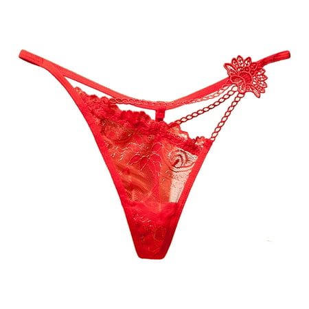 kpoplk Sexy Panties for Women Lace Cheeky Underwear String Bikini Panty Ladies High Cut Hipster One Size Red