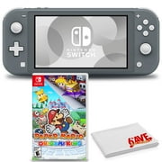 Nintendo Switch Lite (Gray) Bundle with 6Ave Cleaning Cloth and Paper Mario Origami King