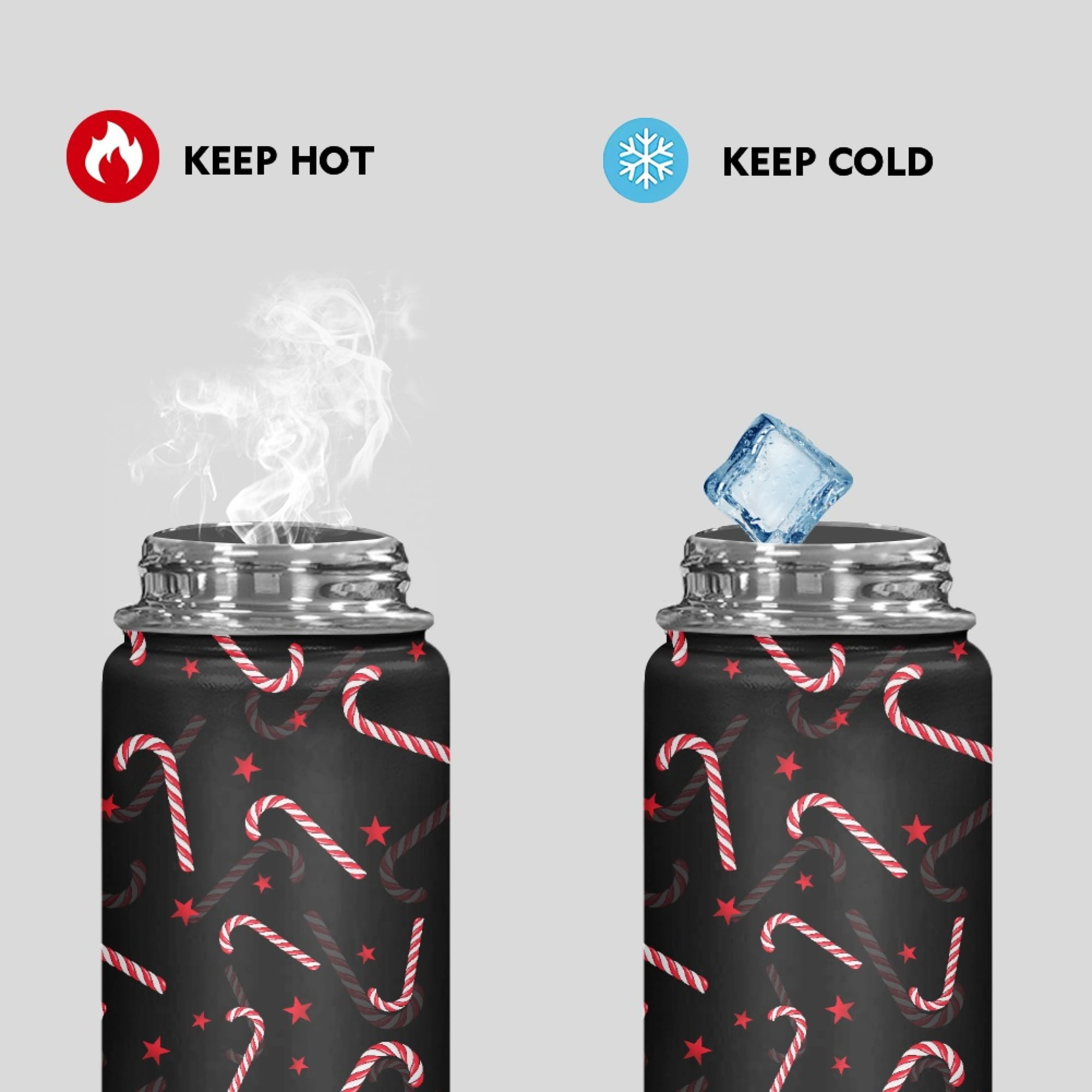 SEANATIVE Christmas Candy Cane Water Bottles for Girls 20oz Leak Proof Double Walled Stainless Steel Gym Bottles for Women Men Insulated Hot Cold Hiking Canteen