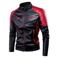 thumbnail image 3 of Chaqueta de cuero con cuello de color Chaqueta de moto Chaqueta de cuero fina informal de primavera y otoño para hombre, 3 of 6