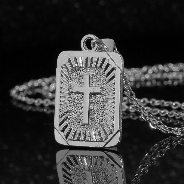 Colgante de crucifijo, cruz religiosa de acero inoxidable, con cadena, acabado plateado/dorado, colgante de 2,3x1,5 cm, con detalles intrincados, para hombres y mujeres