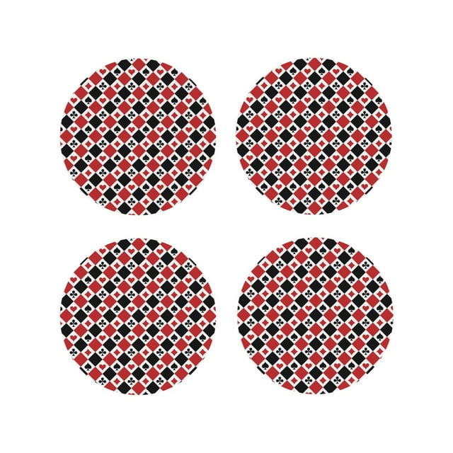 Vsdgher Playing Cards Print Leather Coasters for Drinks, Durable Drink Coasters 4 Set for Tabletop Protection, Luxurious Home Décor and Housewarming Gift-Round Shape