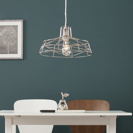 Transitional Nickel Foyer Pendant Southern Enterprises Lecru Wire Cage Pendant Lamp, Contemporary Style, Brushed Nickel ()