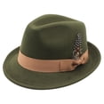 thumbnail image 2 of Wxolcjlv Feather Decor Fedora Hat for Men Green Ribbon Band Wide Brim Headwear, 2 of 3