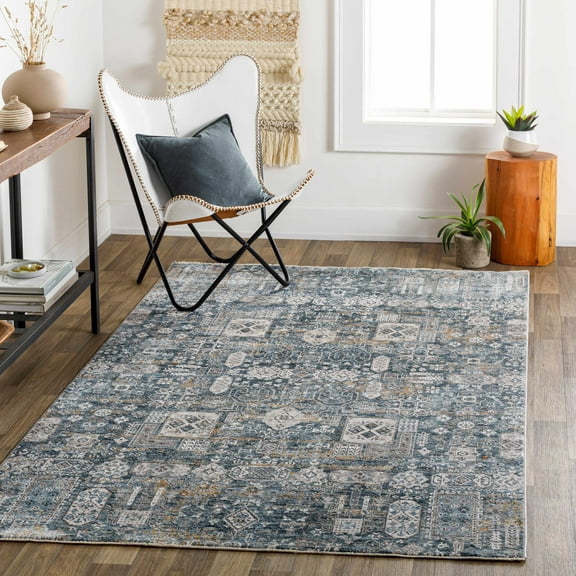 Hauteloom Stacyville Living Room, Bedroom Area Rug - Brown, Gray, Blue - 7'10" x 10'3"
