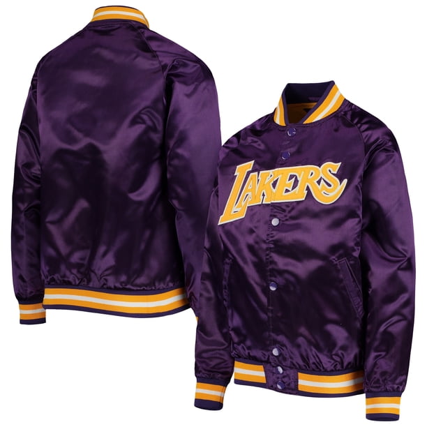 Los Angeles Lakers Mitchell Ness Youth Hardwood Classics Satin Raglan Full Snap Jacket Purple Walmart Com Walmart Com