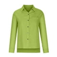 thumbnail image 4 of Knosfe Button Down Shirts for Women Lapel Long Sleeve Cotton Linen Tops Causal Lightweight Comfy Fall Blouse Tees Green L, 4 of 7