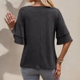thumbnail image 4 of Krdevn Women's Summer Solid Color V Neck Tee with Double Layer Flared Mid Sleeves Casual Loose Fit Top,Women's Tops, Tees & Blouses,Size:XXL, 4 of 5