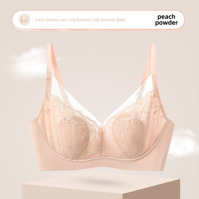 Ropa interior ultrafina de verano con orejas de conejo sin dejar huellas para mujer, pecho grande, encaje sexy pequeño, sujetador de copa de cristal de látex transpirable