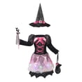 thumbnail image 3 of Girls Light Up Witch Outfits Sets Dress with Hat Wand Kids Halloween Dress Up Outfit For Party Trick or Treat, 3 of 5