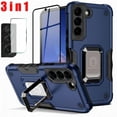 thumbnail image 1 of For Samsung Galaxy S21 FE 5G Case With Screen Protectore Camera Lens Tempered Glass, 360 Degree Rotating Metal Magnetic Ring Car Mount Holder Kickstand Heavy Duty Cover - Blue1, 1 of 5