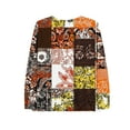 thumbnail image 3 of Womens Tops Plus Size Long Sleeve Color Block Printing V-neck Casual Loose T-shirt Top Brown, 3 of 4