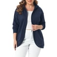 thumbnail image 2 of DARING DIVA Women's Plus Hooded Open Front Sweatshirt Jacket 3X Navy Blue, 2 of 6