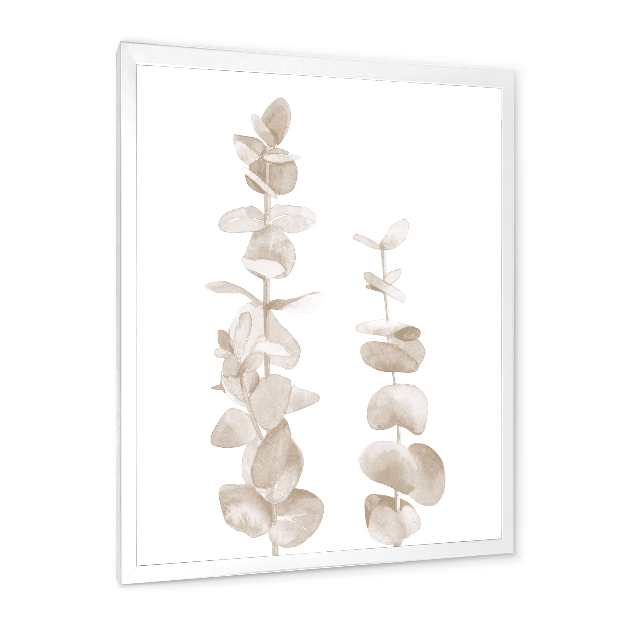 Designart 'Grey Eucalyptus Branches On White' Traditional Framed Art Print