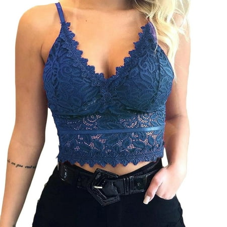 

TQWQT Women s Sexy Floral Lace Scalloped Trim Wireless Bra Adjustable Strap V Neck Everyday Bralette
