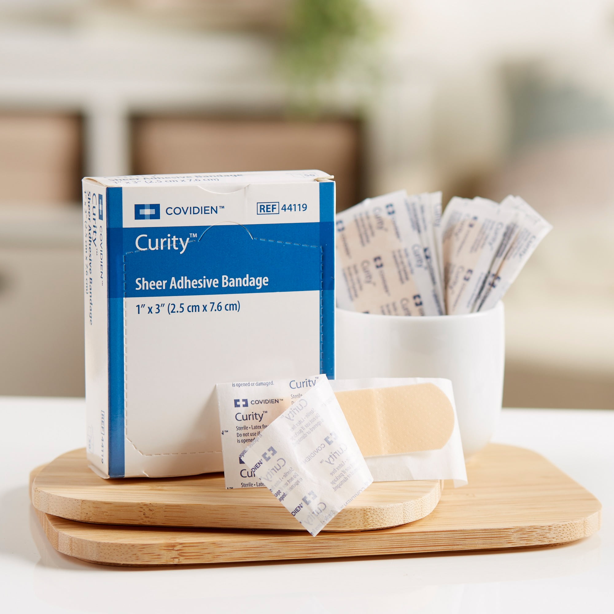 Curity Sheer Adhesive Bandage, Sterile, 1 in x 3 in, 50 Count, 72 Packs, 3600 Total