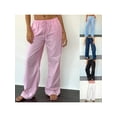 thumbnail image 4 of Aojekbee Women's Casual Wide Leg Pants Drawstring Elastic Waist Plaid Print/Solid Color Pants Lounge Trousers, 4 of 10