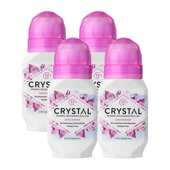 CRYSTAL Mineral Roll-On Unscented Body Deodorant 2.25 FL oz ( 4 Pack )