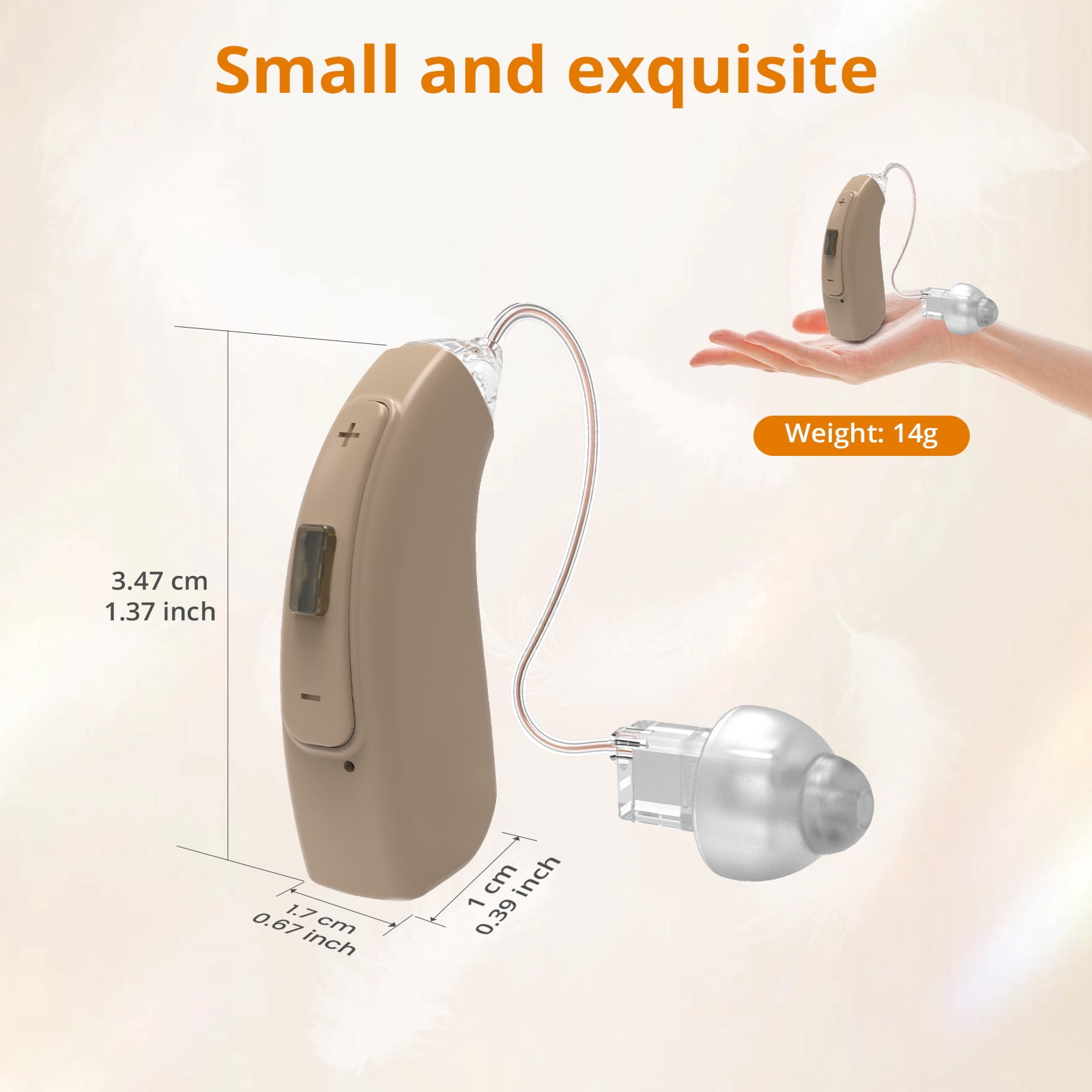 ELCTRTICI Hearing Aids for Seniors with Noise Reduction, Rechargeable BTE Hearing Aid for Hearing Loss with Volume Control, VHP-1704 Beige, Single