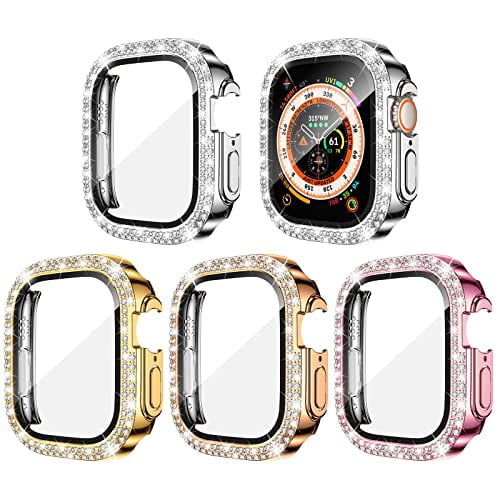 4‑Pack Bling Protective Case with Screen Protector Compatible with Apple Watch Ultra 3/Ultra 2/Ultra 1 49mm, Sparkly PC Bumper Cover for iWatch 49mm