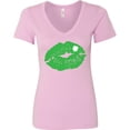 thumbnail image 3 of Inktastic St. Patrick's Day Lucky Lips with White Shamrock Women's V-Neck T-Shirt, 3 of 5