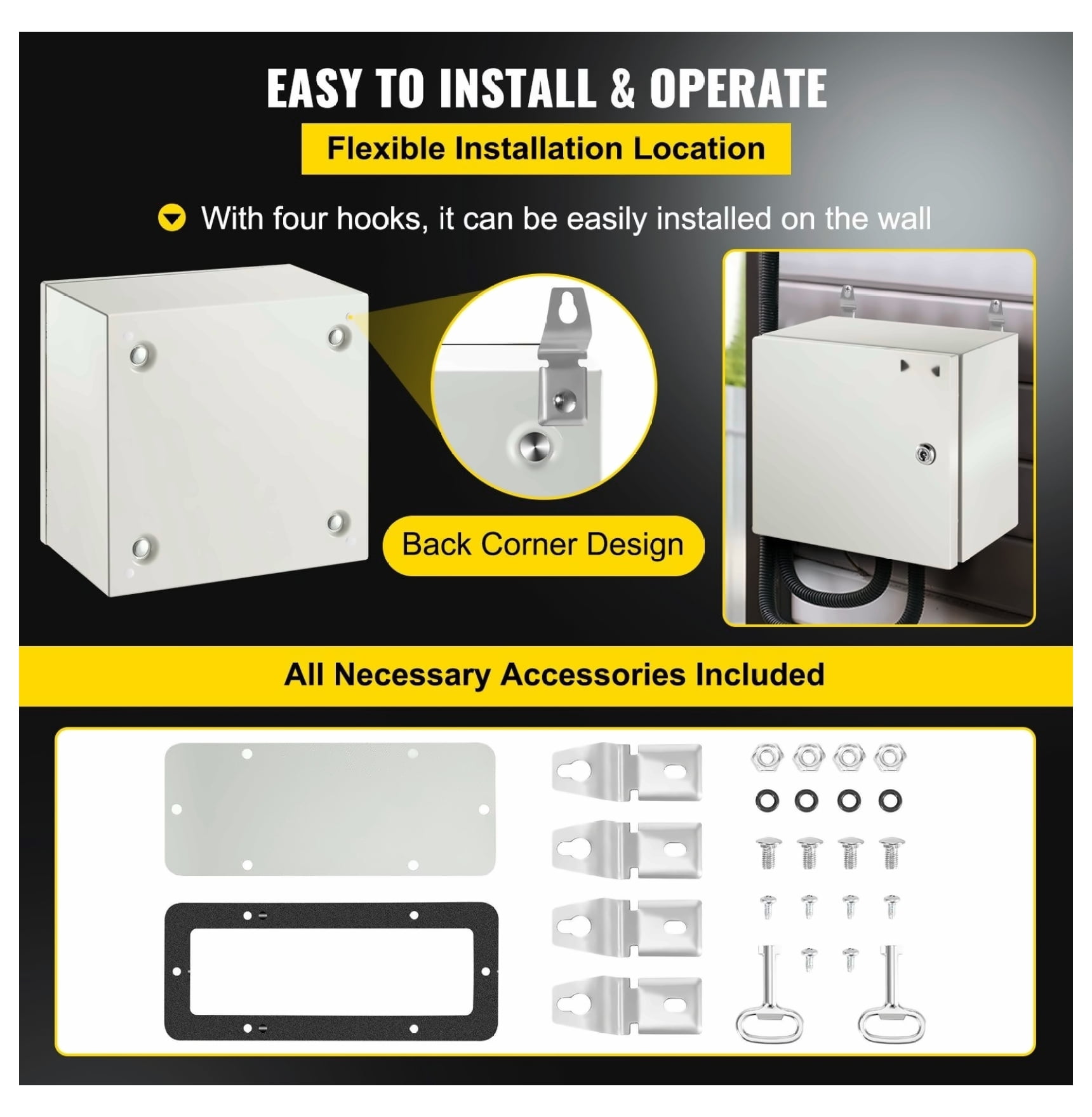 NEMA 4X Steel Enclosure 12x12x8", IP66 Waterproof Electrical Box, Outdoor Indoor Junction Box with Mounting Plate, Steel Electrical Enclosure